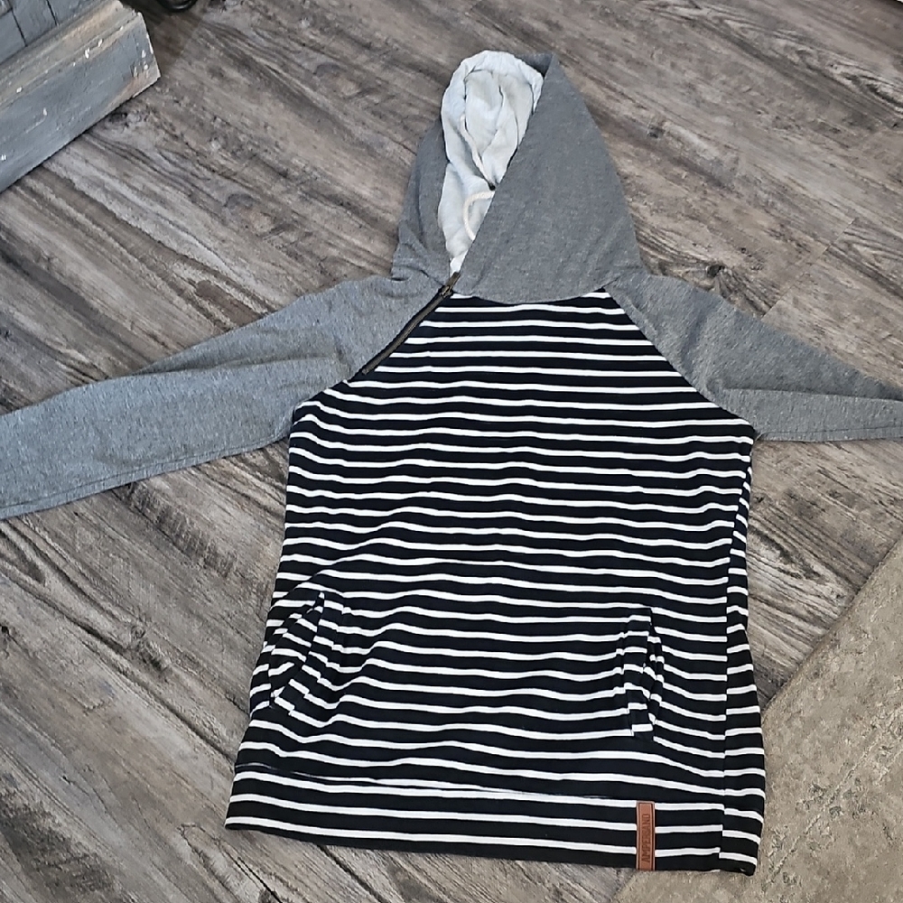 Striped Hoodie with Gray Sleeves